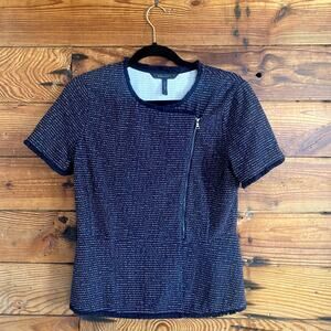 BCBG Maxazria navy tweed peplum panel top